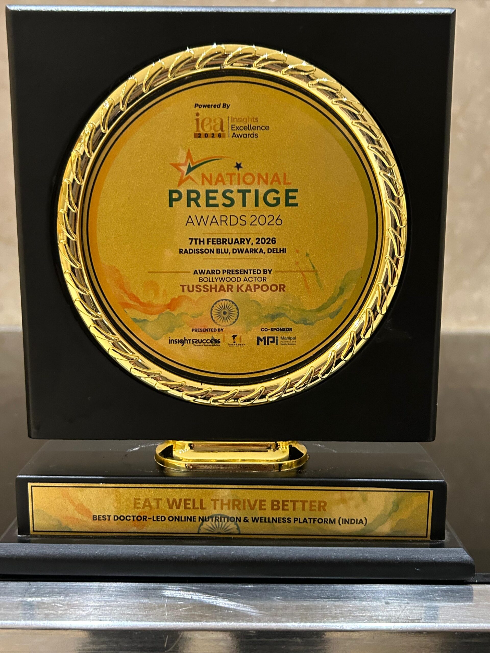 National Prestige Award 2026 trophy awarded to Eat Well Thrive Better
